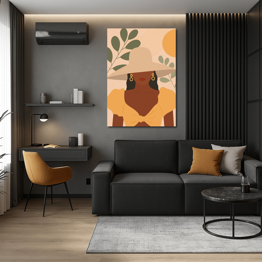 Bohemian Muse: Woman in a Hat Among Leaves and Sun