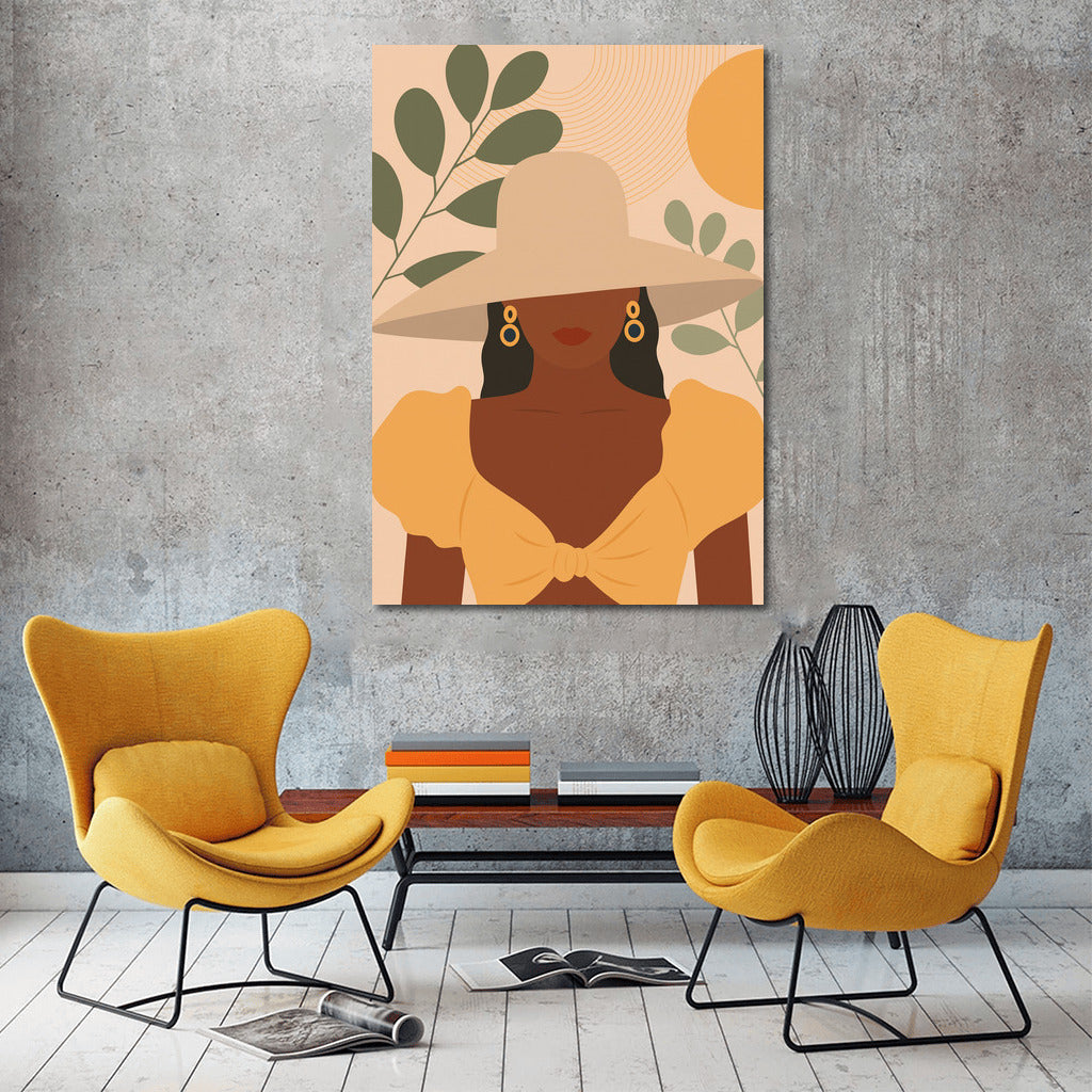 Bohemian Muse: Woman in a Hat Among Leaves and Sun