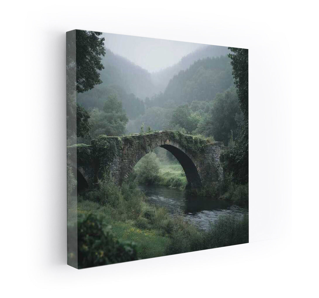 Architectural Symphony: Magic Bridge in Fog and Greenery