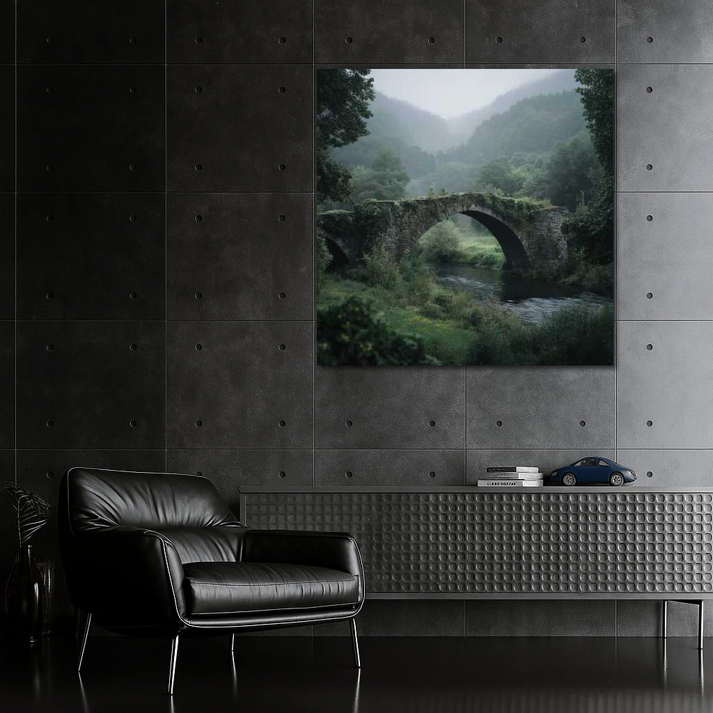 Architectural Symphony: Magic Bridge in Fog and Greenery