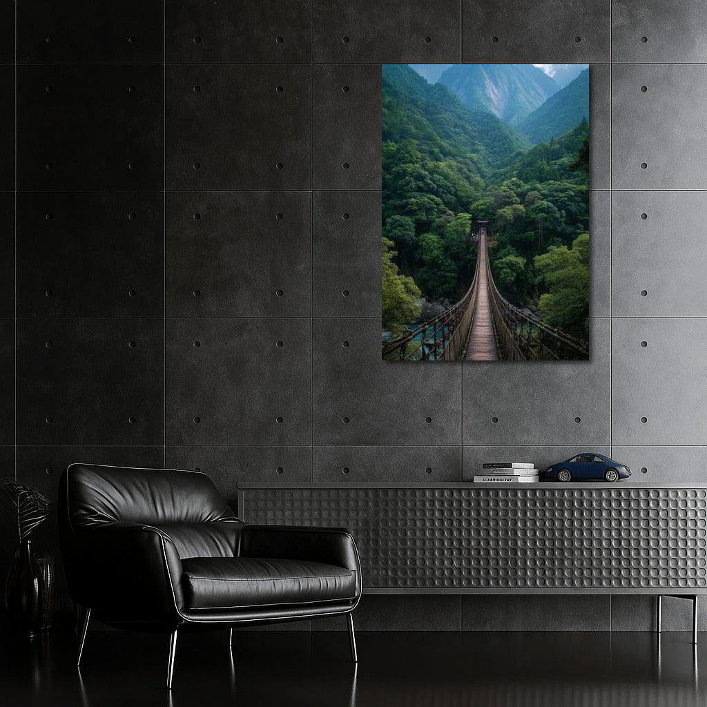 Architectural bridge over the green abyss: harmony of nature