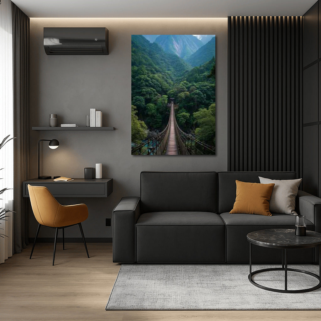 Architectural bridge over the green abyss: harmony of nature