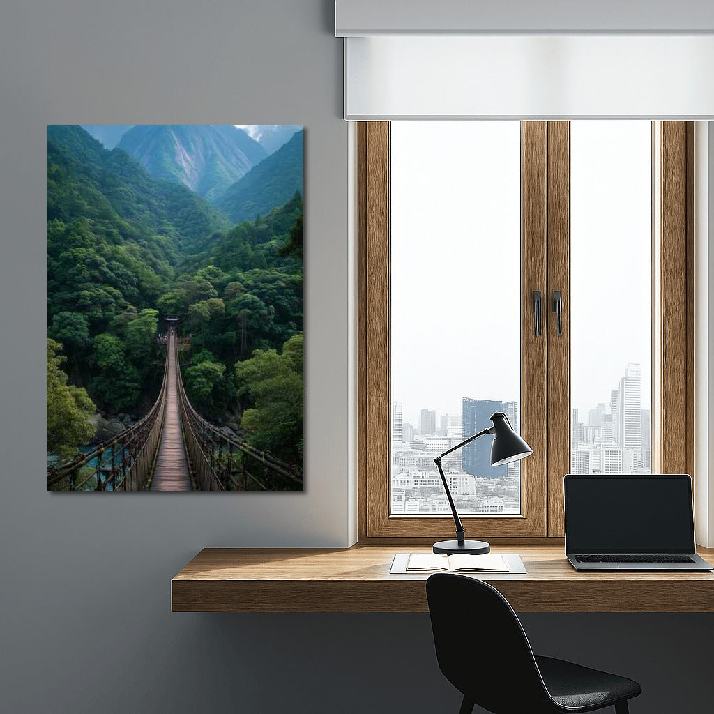 Architectural bridge over the green abyss: harmony of nature