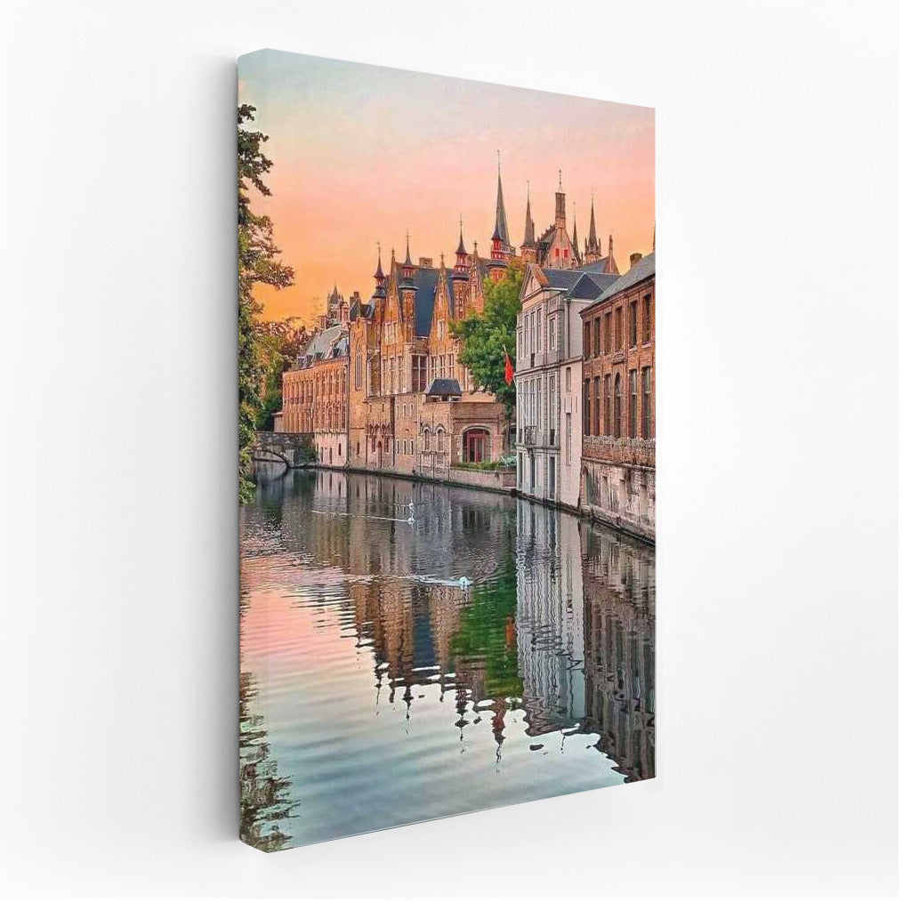 Sunset over the Medieval Canals of Belgium