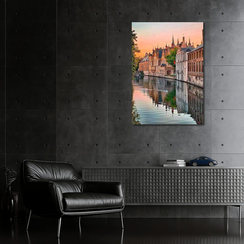 Sunset over the Medieval Canals of Belgium