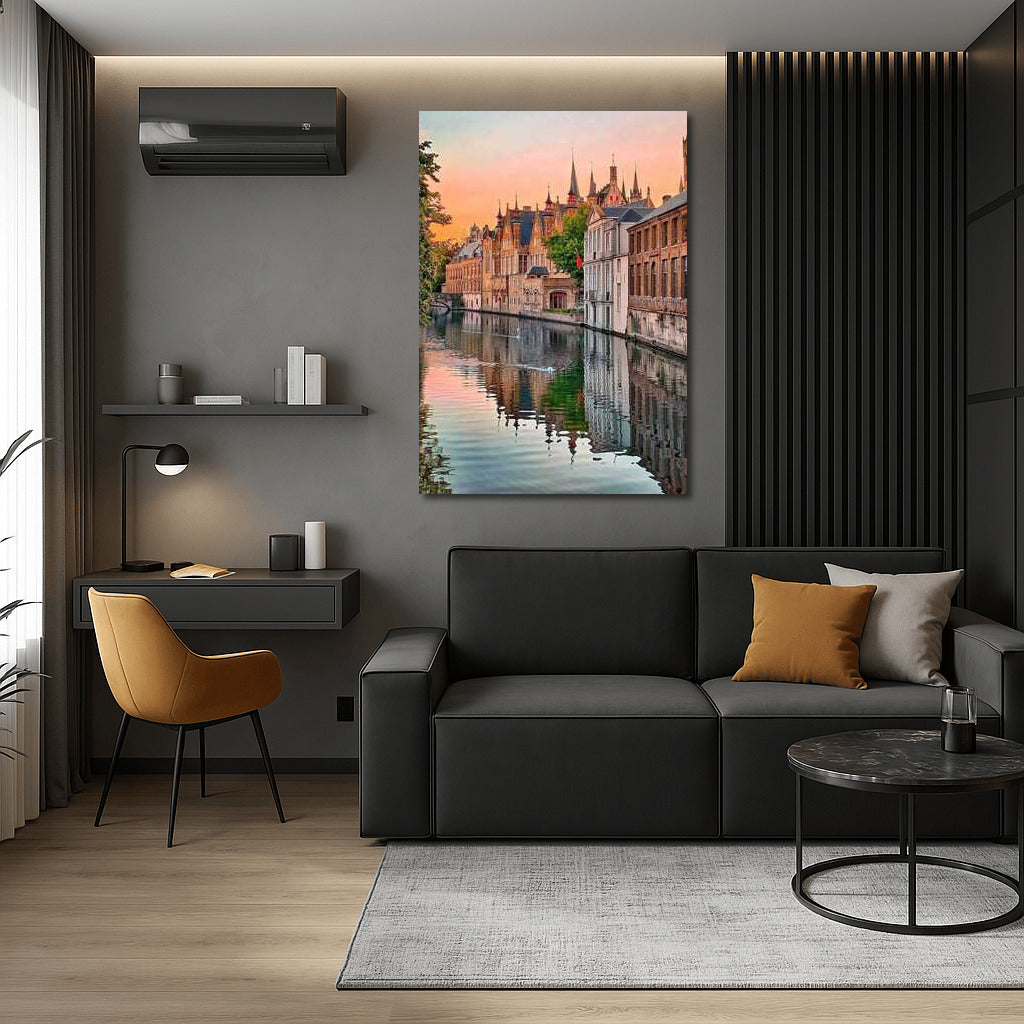 Sunset over the Medieval Canals of Belgium