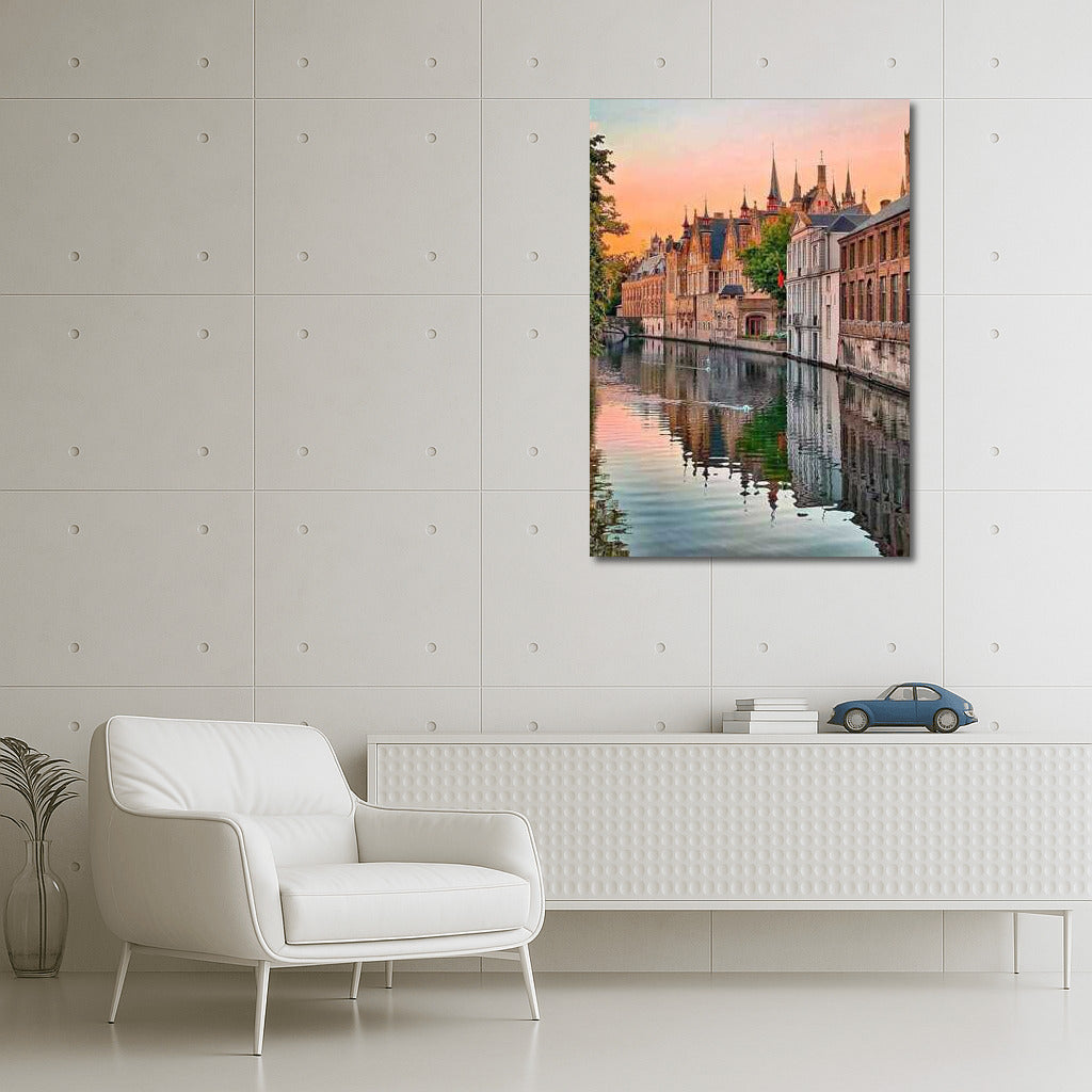 Sunset over the Medieval Canals of Belgium