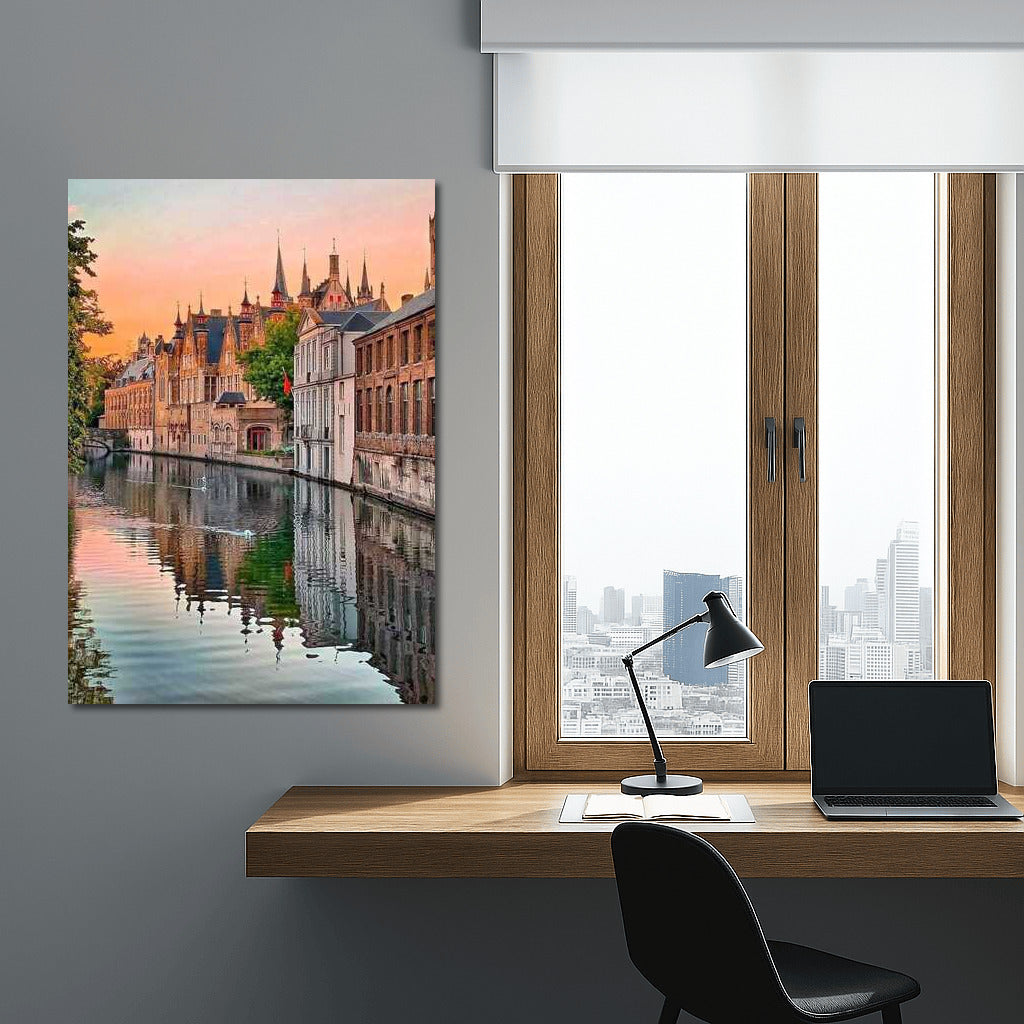 Sunset over the Medieval Canals of Belgium
