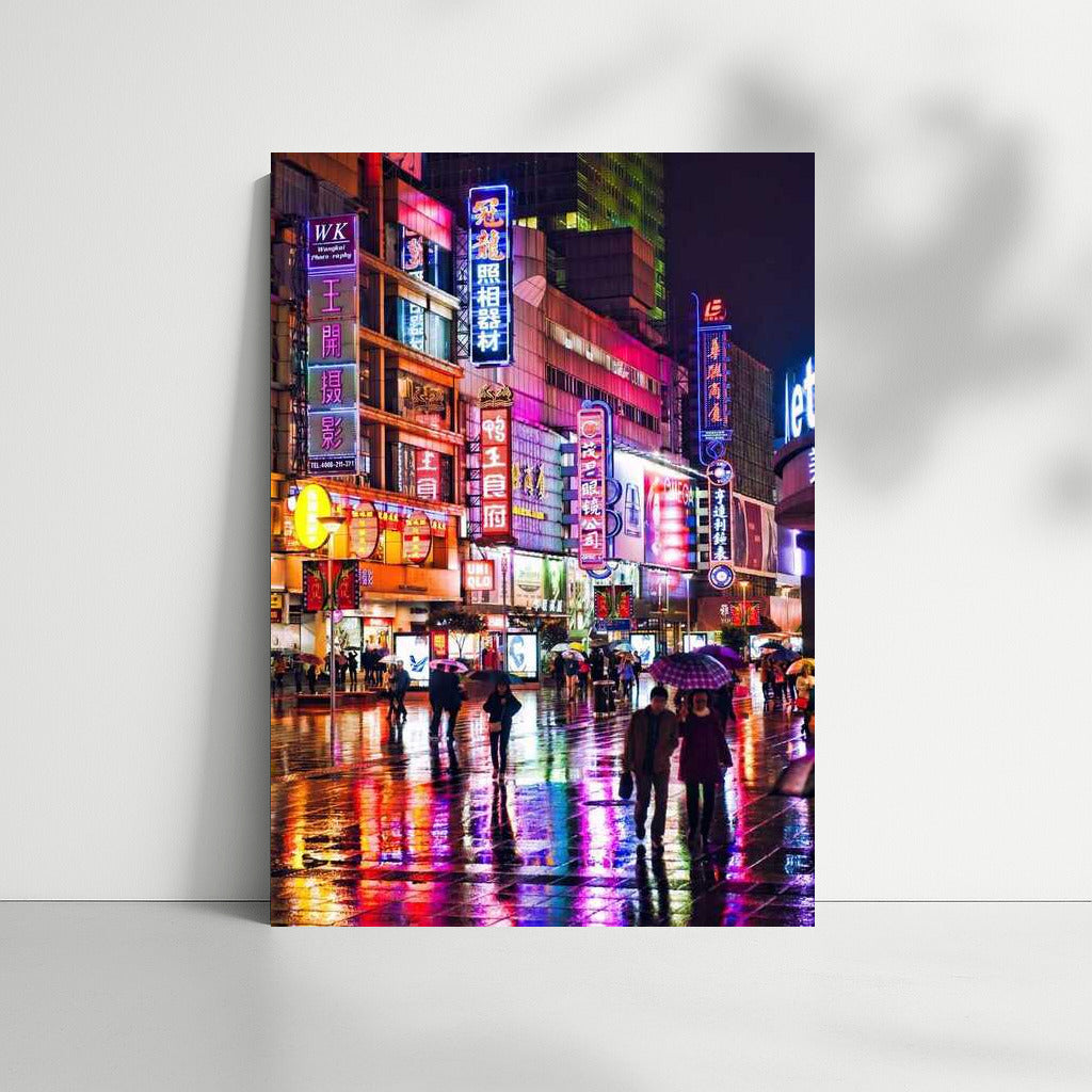 Neon Night in China: Bright Lights and Reflections
