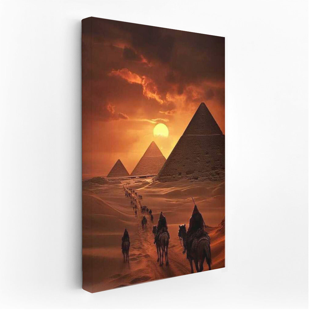 Caravan at the Pyramids: Sunset over Ancient Egypt