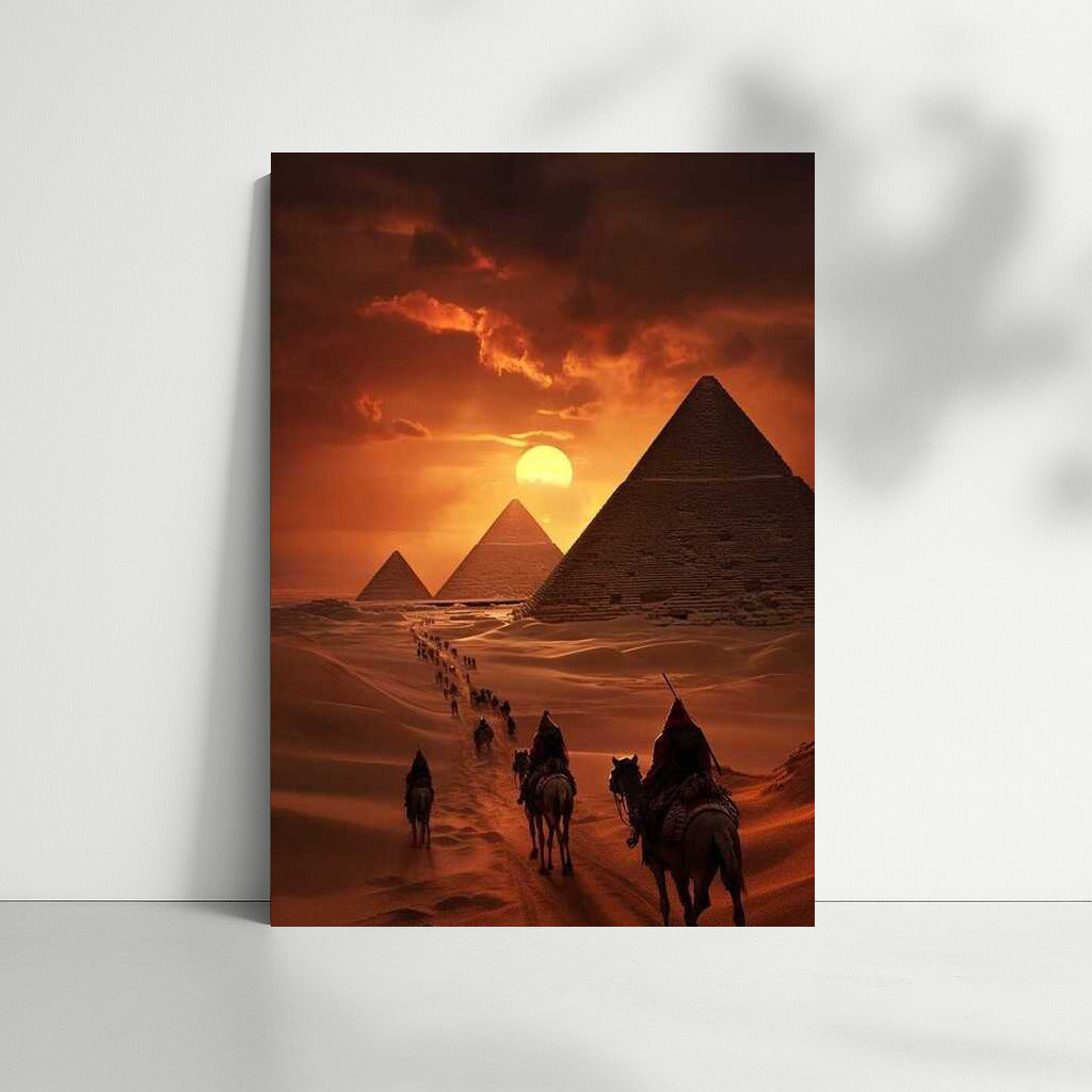 Caravan at the Pyramids: Sunset over Ancient Egypt