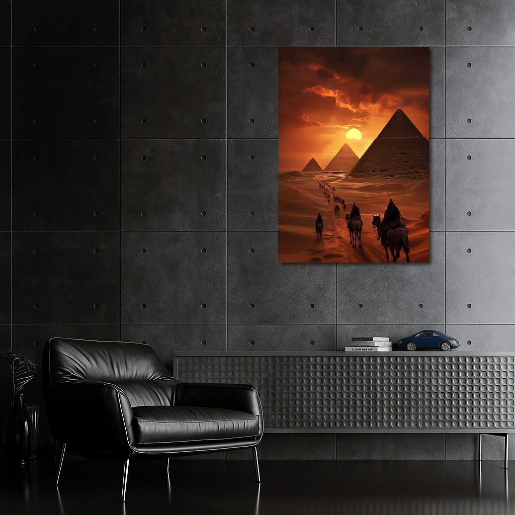 Caravan at the Pyramids: Sunset over Ancient Egypt