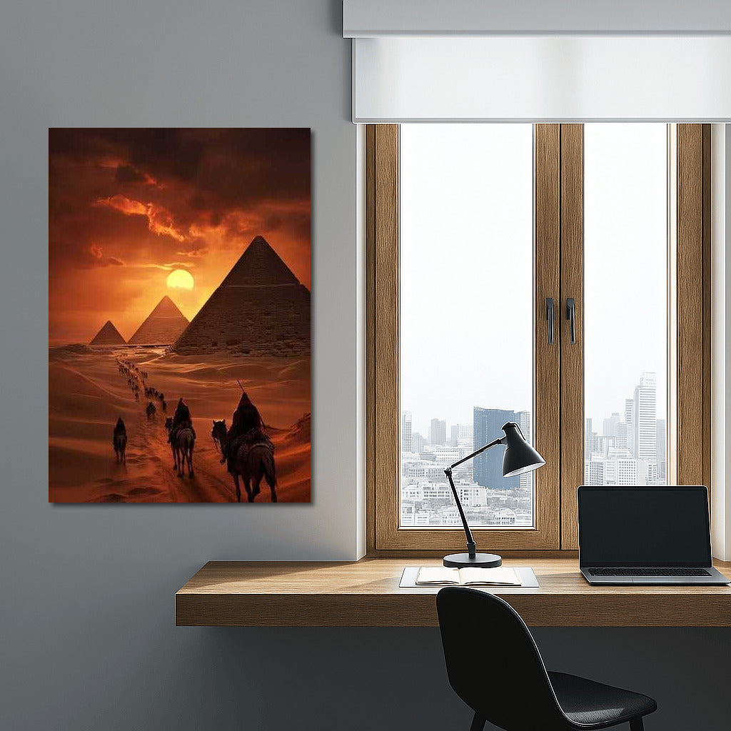 Caravan at the Pyramids: Sunset over Ancient Egypt