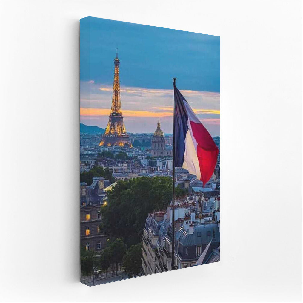 Evening in Paris: Eiffel Tower and French Flag