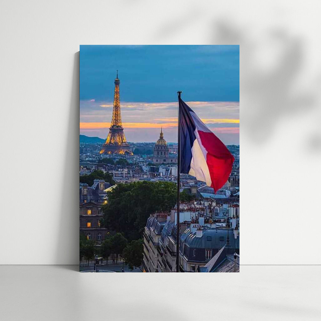 Evening in Paris: Eiffel Tower and French Flag