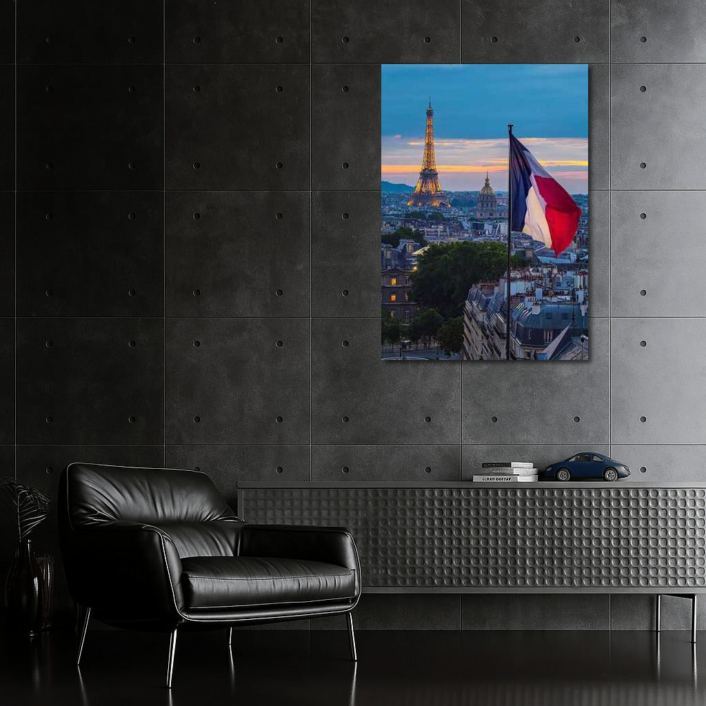 Evening in Paris: Eiffel Tower and French Flag