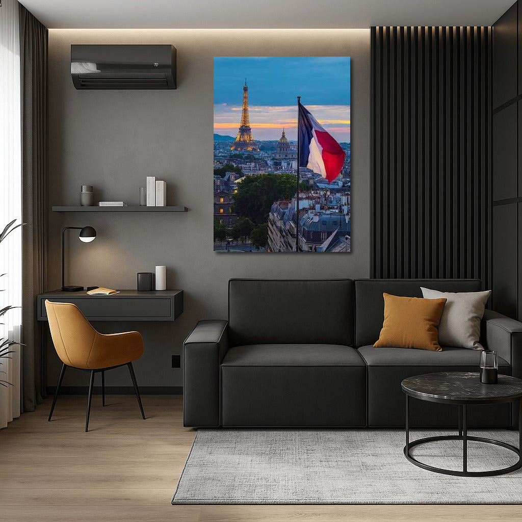 Evening in Paris: Eiffel Tower and French Flag