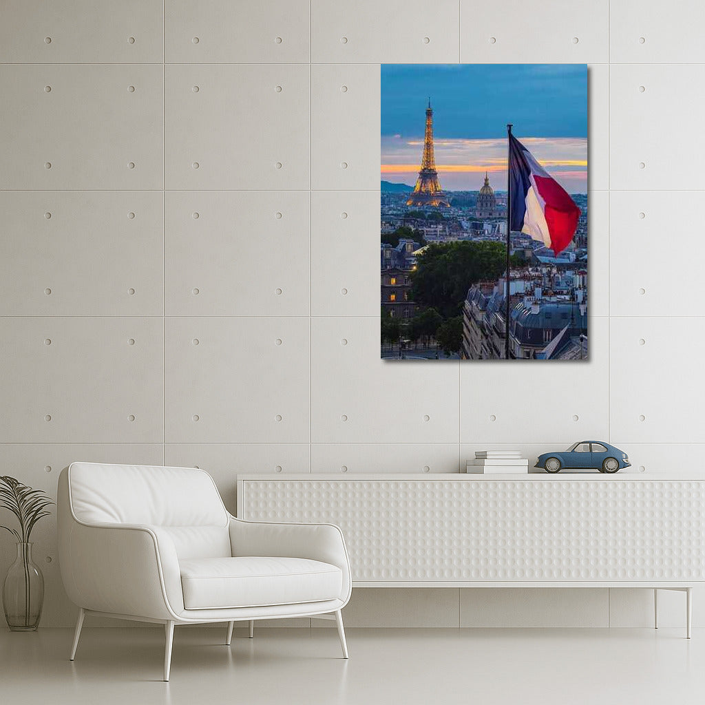 Evening in Paris: Eiffel Tower and French Flag