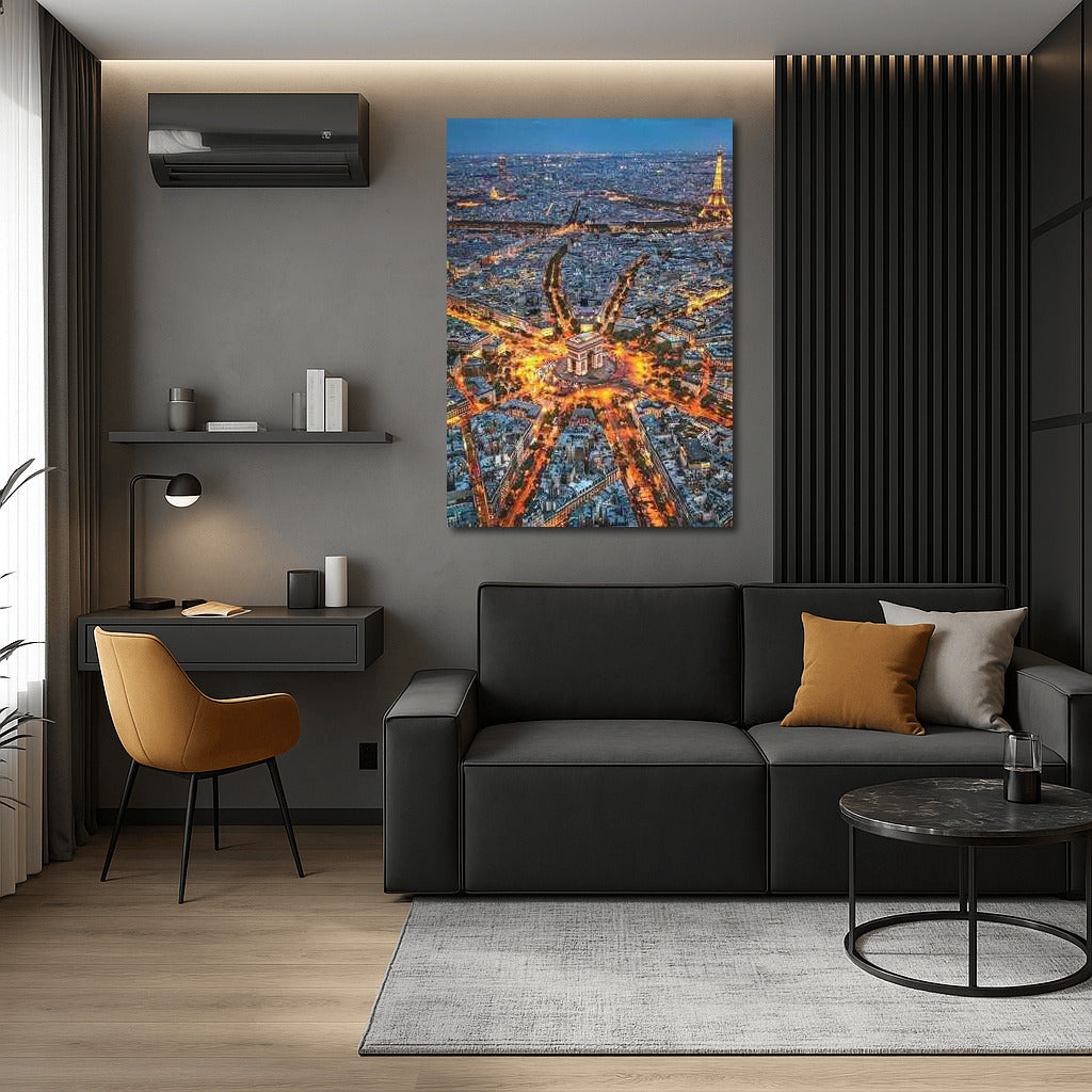 Evening Paris: Arc de Triomphe and Eiffel Tower