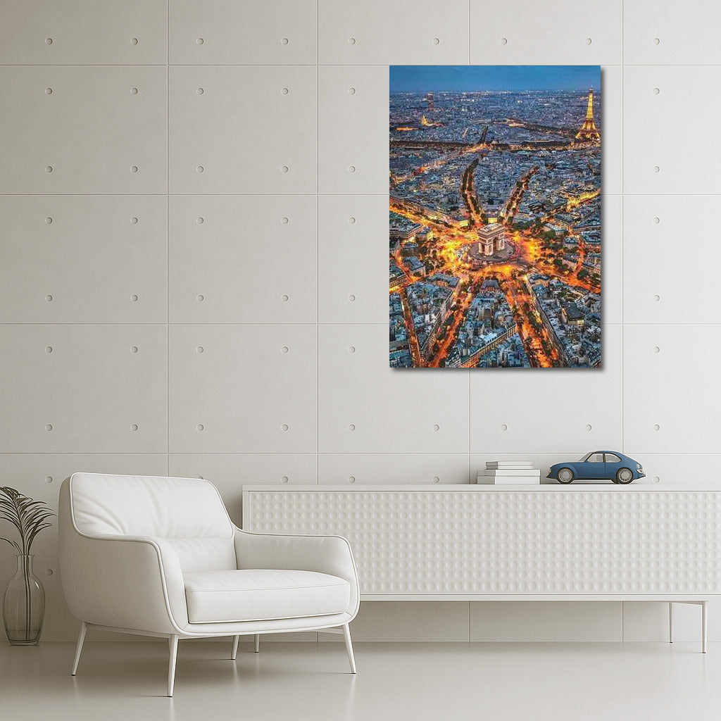 Evening Paris: Arc de Triomphe and Eiffel Tower