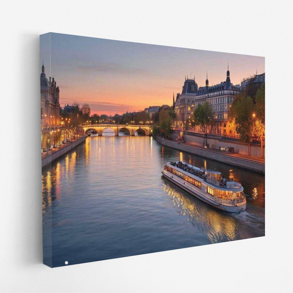 Evening Paris: Lights Glow over the Seine, France