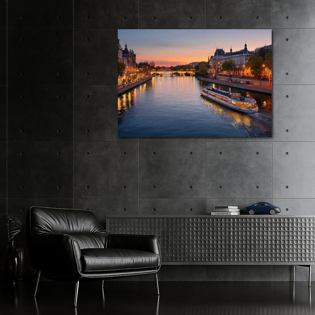 Evening Paris: Lights Glow over the Seine, France