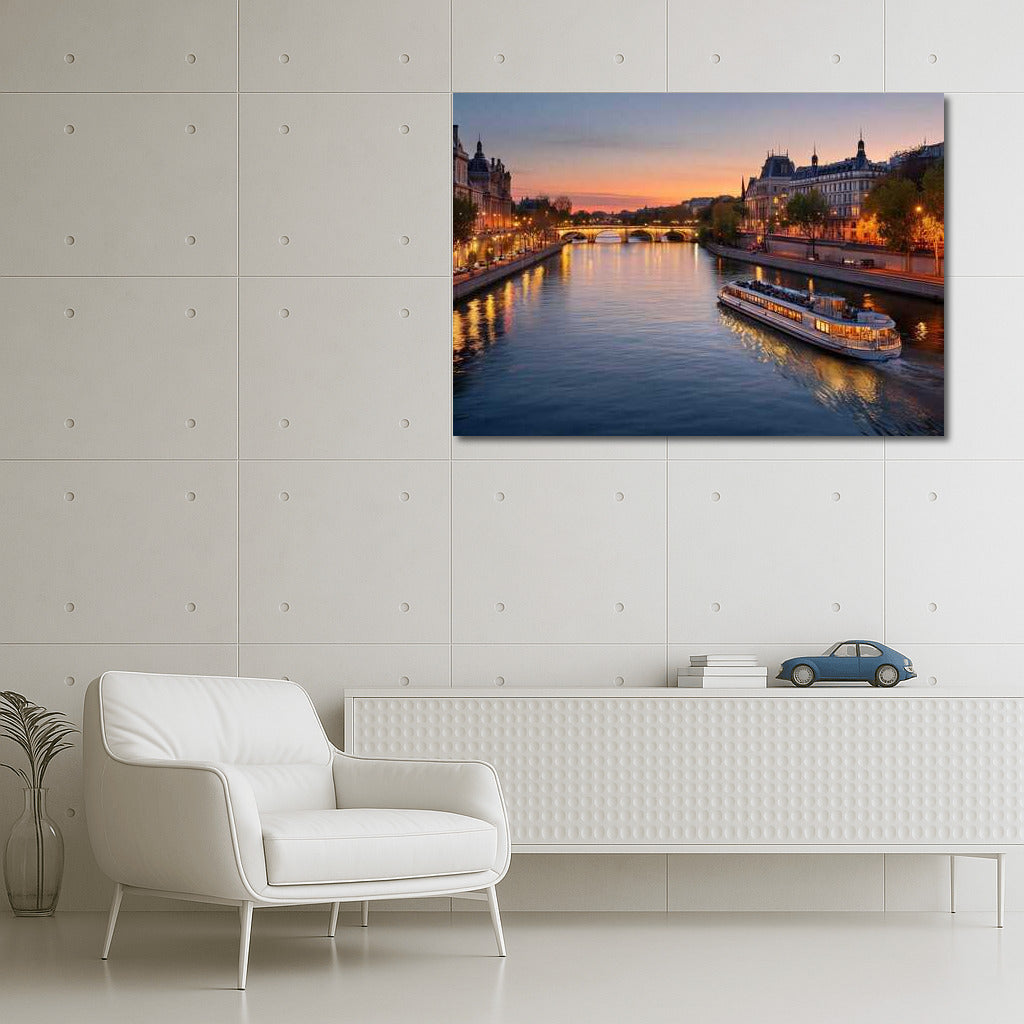 Evening Paris: Lights Glow over the Seine, France