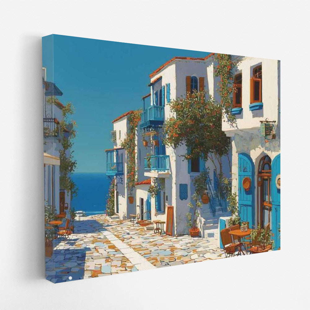Greek Idyll: Mediterranean Streets and Blue Sea