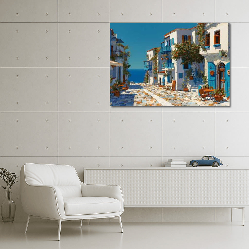 Greek Idyll: Mediterranean Streets and Blue Sea