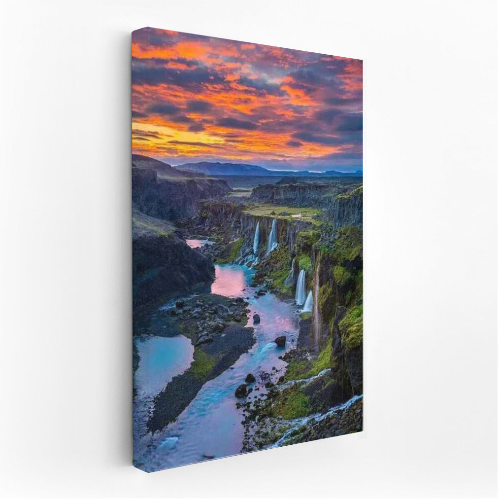 Sunset Waterfalls of Iceland: Magic of Heaven and Nature