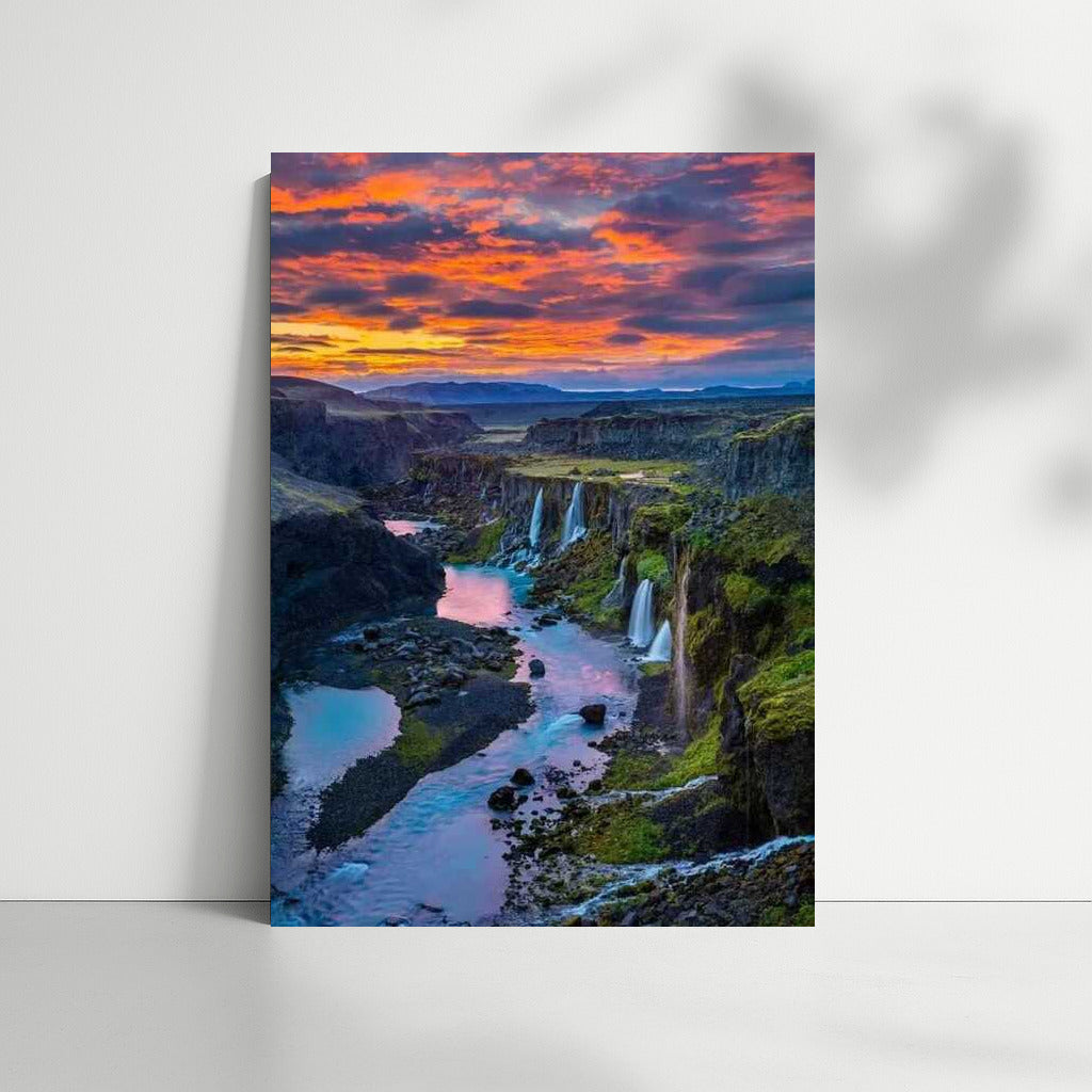 Sunset Waterfalls of Iceland: Magic of Heaven and Nature