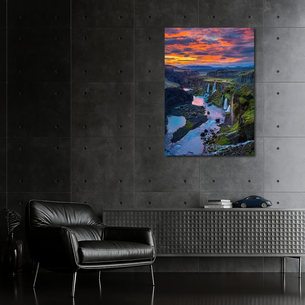 Sunset Waterfalls of Iceland: Magic of Heaven and Nature