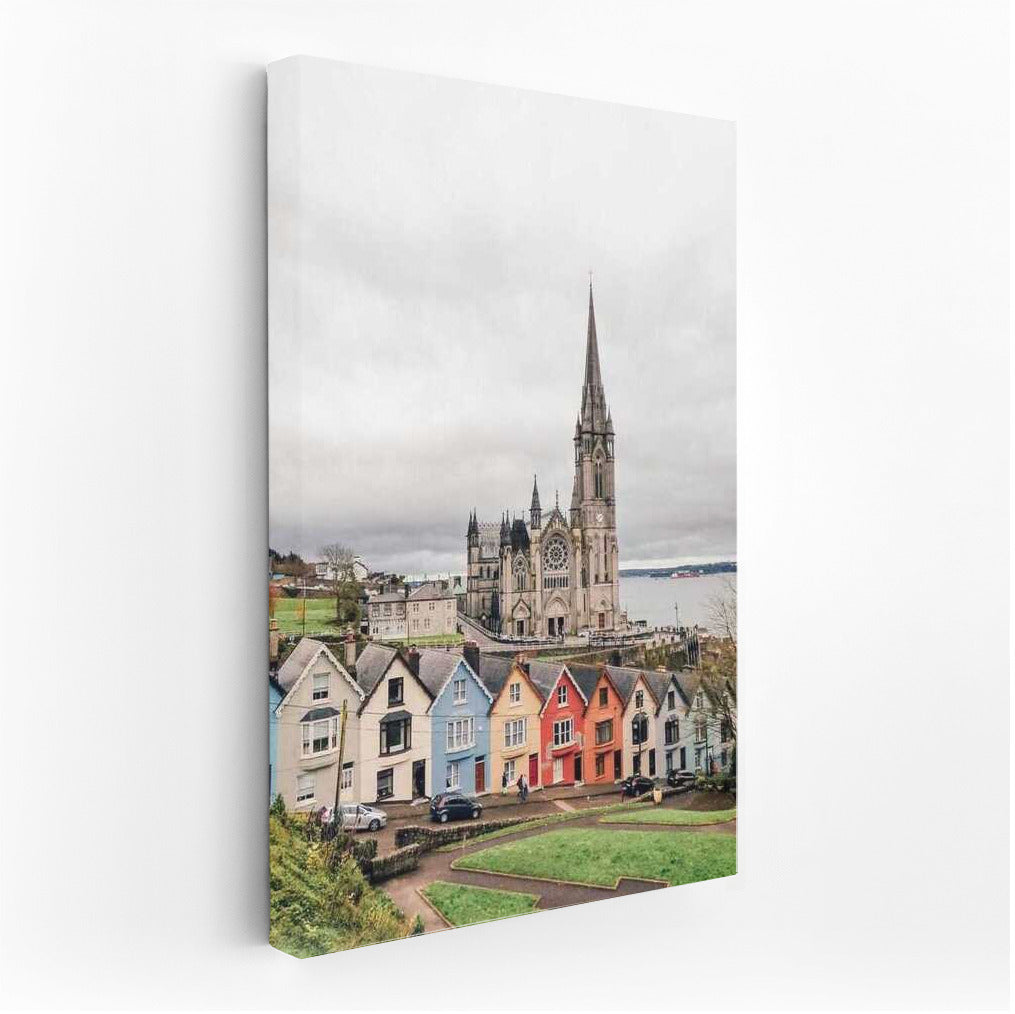 Irish Idyll: Colourful Houses and Cathedral on the Coast