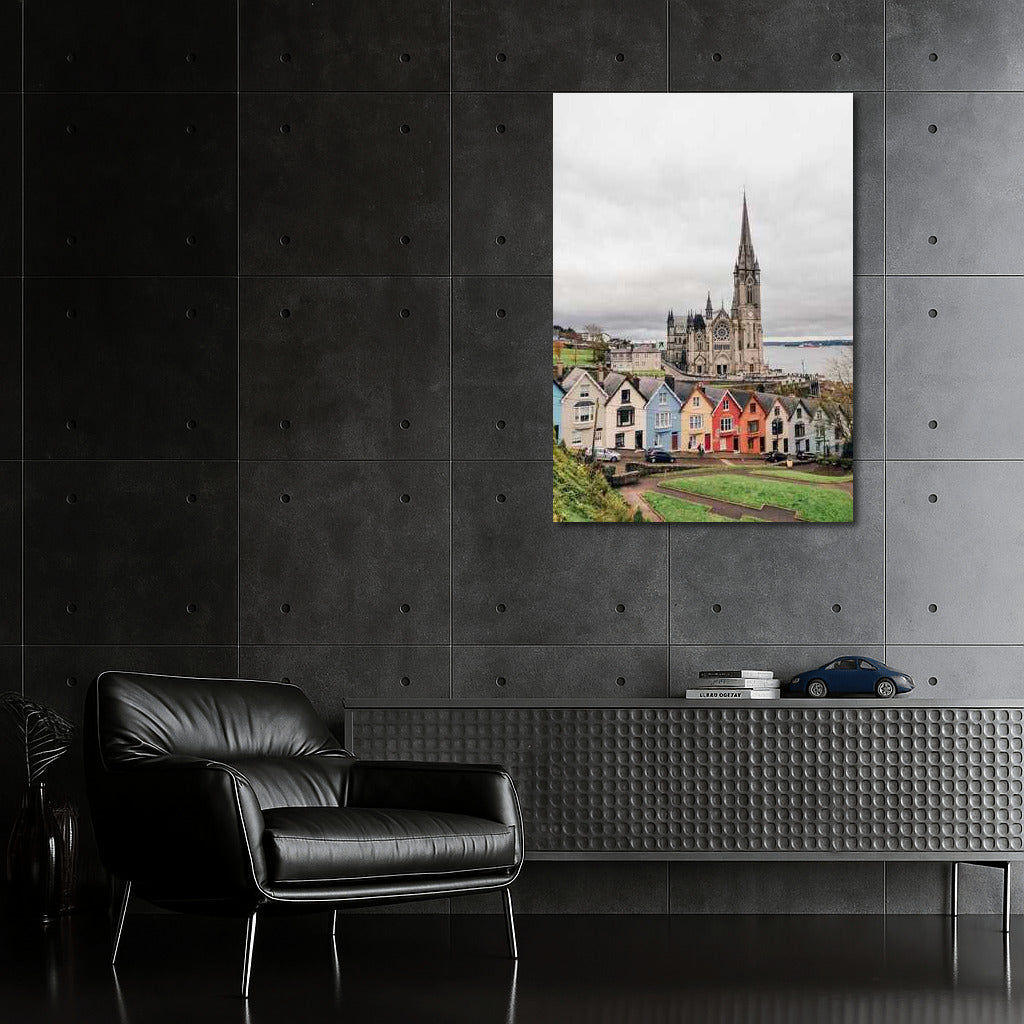 Irish Idyll: Colourful Houses and Cathedral on the Coast