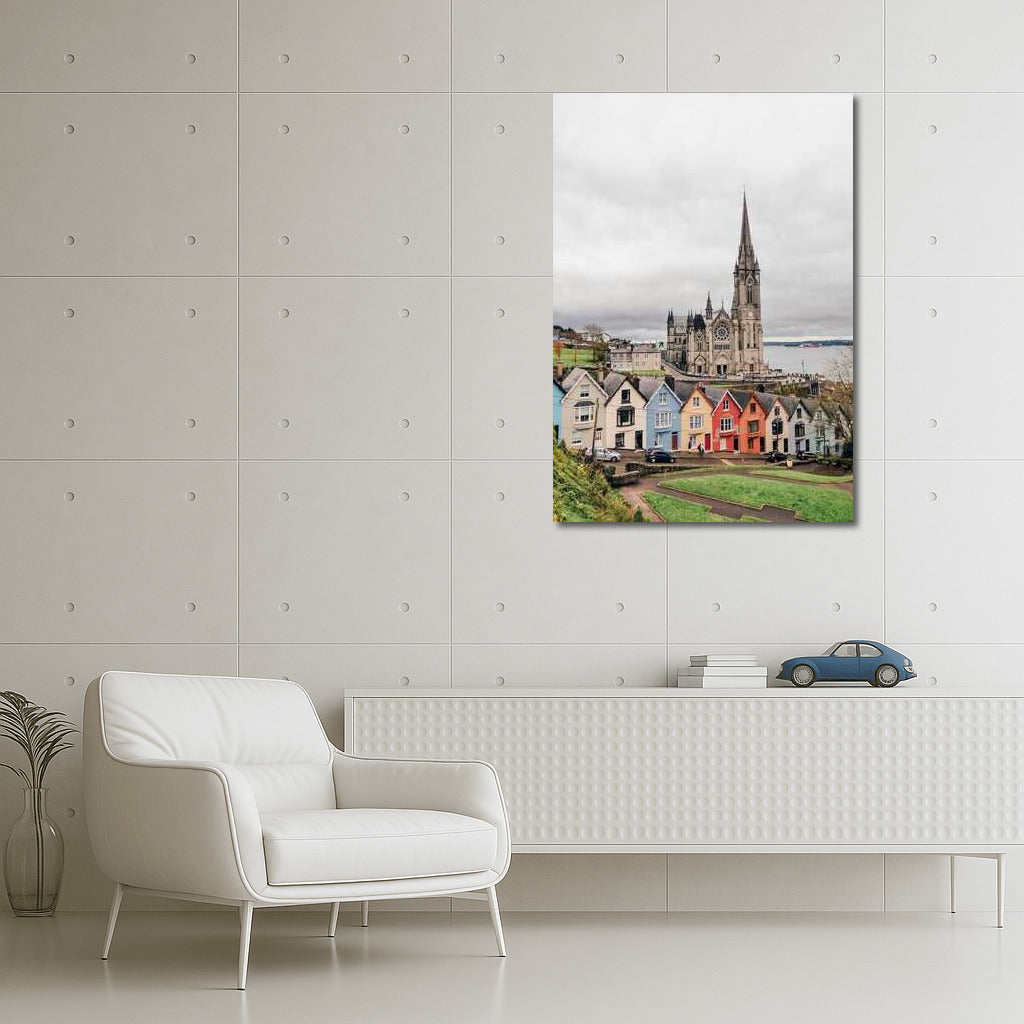 Irish Idyll: Colourful Houses and Cathedral on the Coast