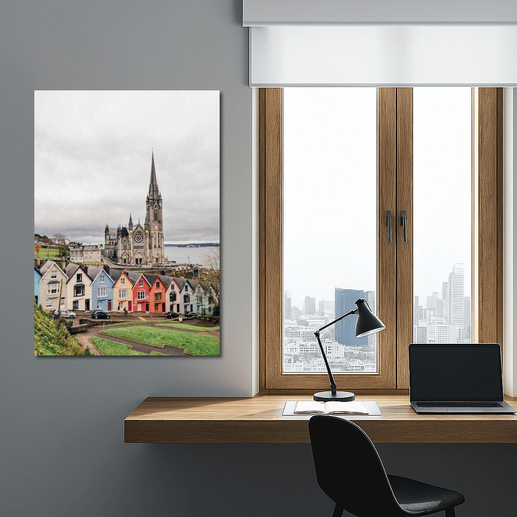 Irish Idyll: Colourful Houses and Cathedral on the Coast