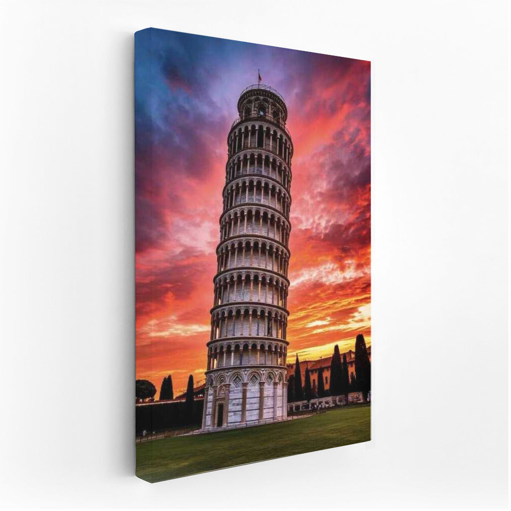 Leaning Tower of Pisa at Sunset: Italy's Fiery Sky