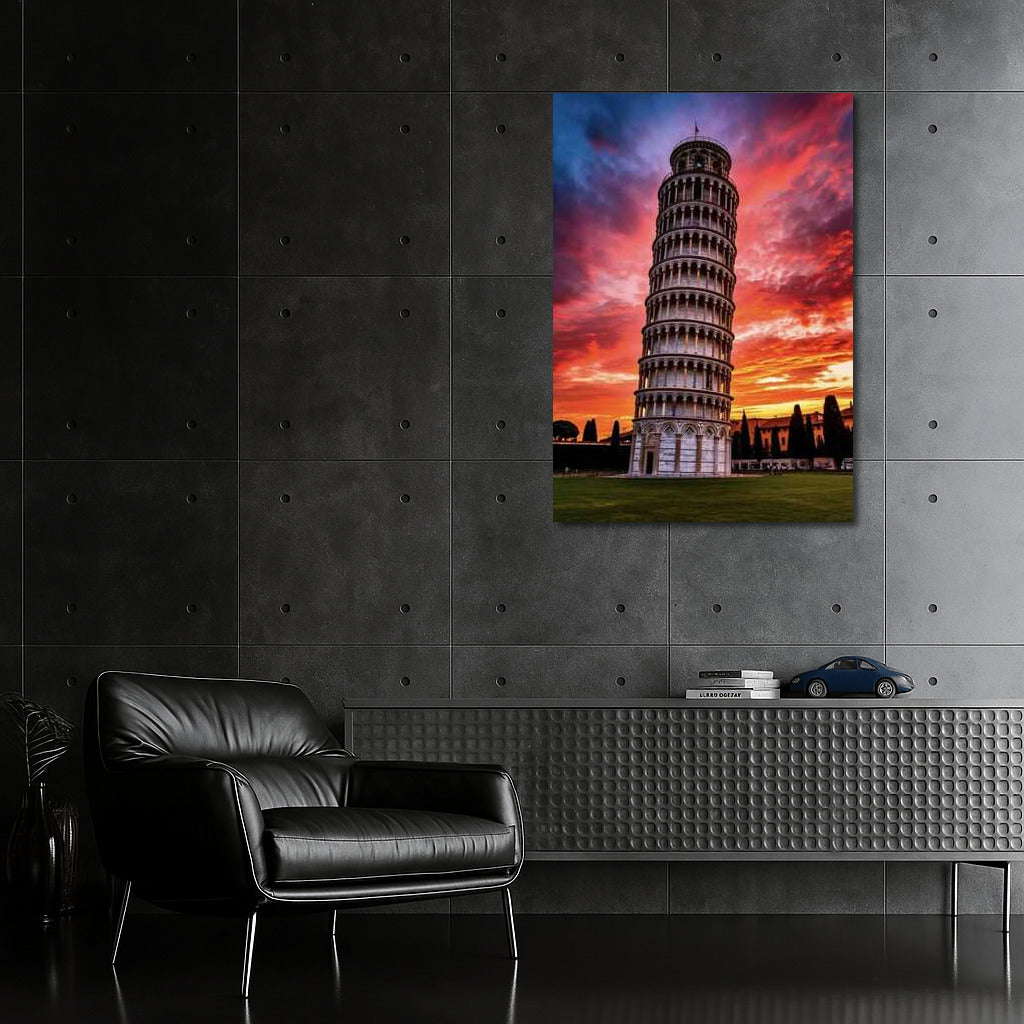 Leaning Tower of Pisa at Sunset: Italy's Fiery Sky