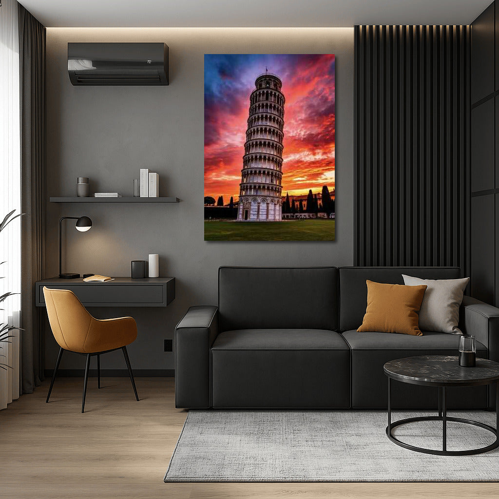 Leaning Tower of Pisa at Sunset: Italy's Fiery Sky