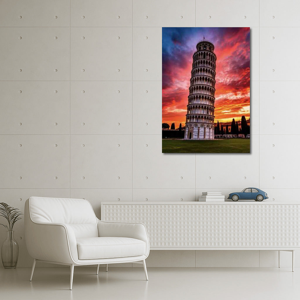 Leaning Tower of Pisa at Sunset: Italy's Fiery Sky