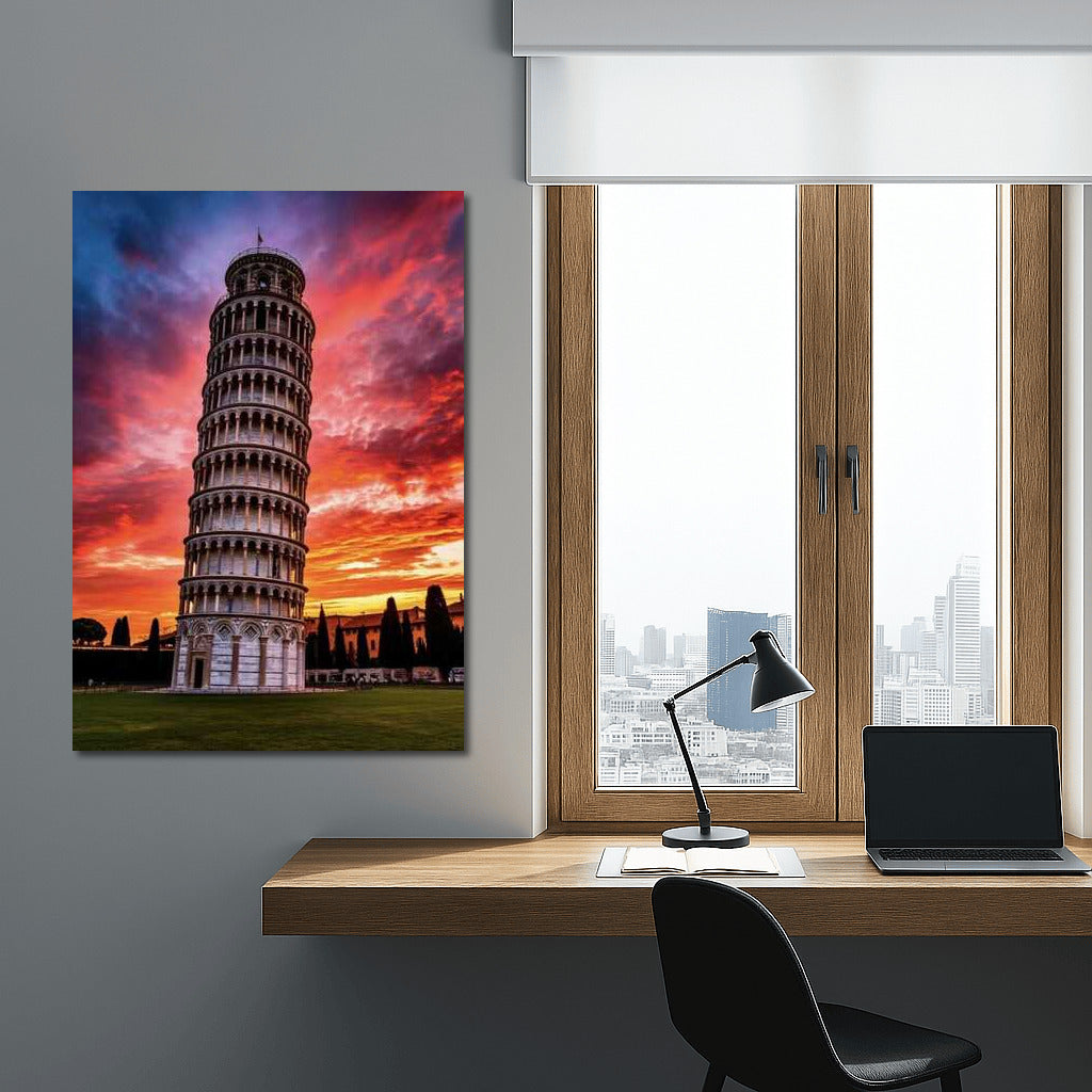 Leaning Tower of Pisa at Sunset: Italy's Fiery Sky