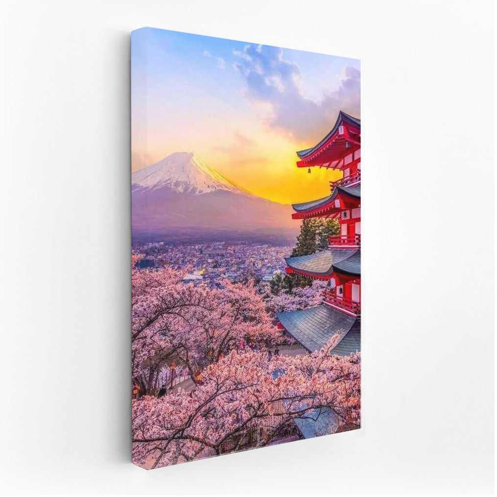 Sunset over Fujiyama: Sakura and Temple of Japan