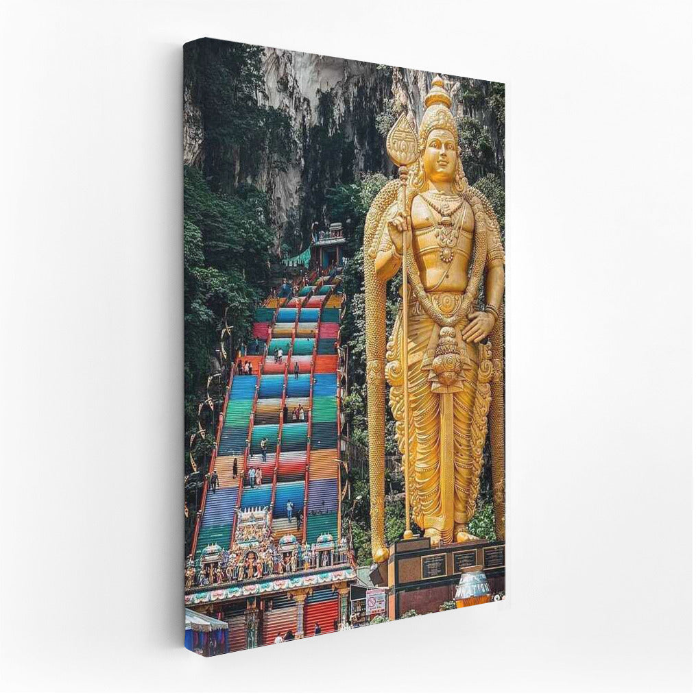 The Majesty of the Golden Statue at the Staircase of Batu Caves, Malaysia