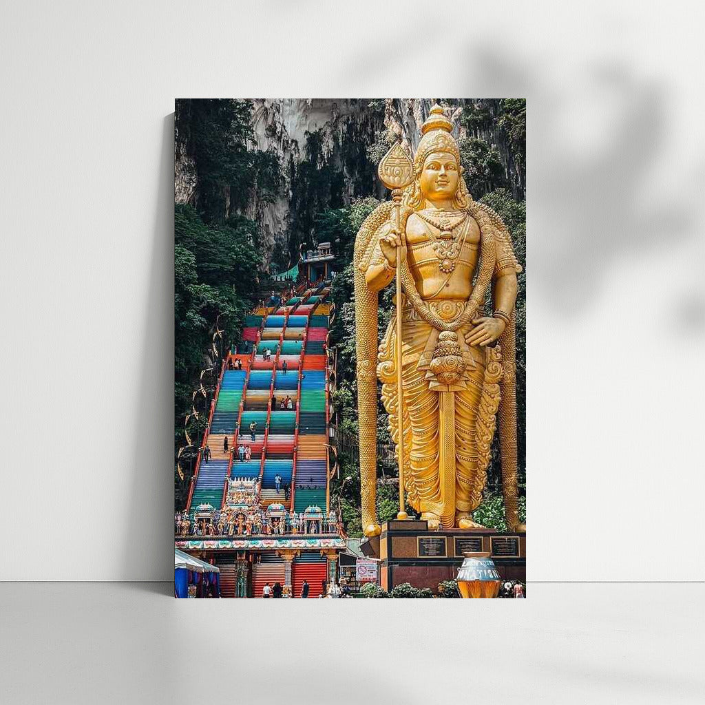 The Majesty of the Golden Statue at the Staircase of Batu Caves, Malaysia
