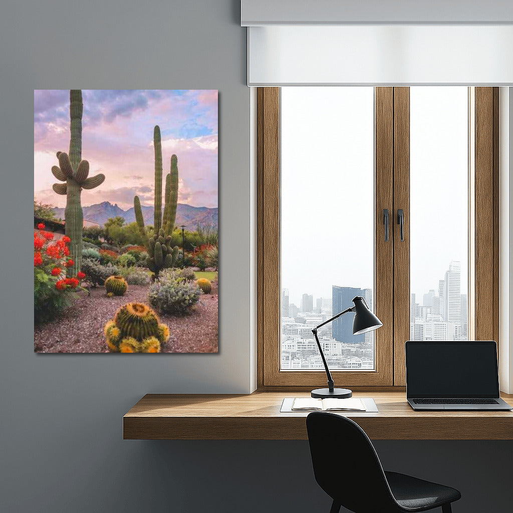 Mexican Village: Sunset over Cacti and Mountains