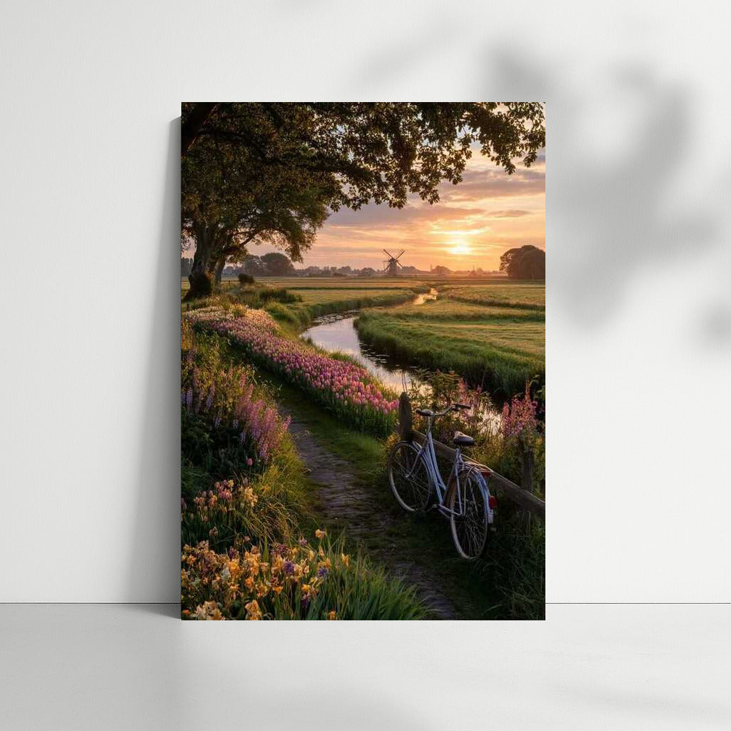 Magical Sunset: Windmill and Blooming Fields of the Netherlands