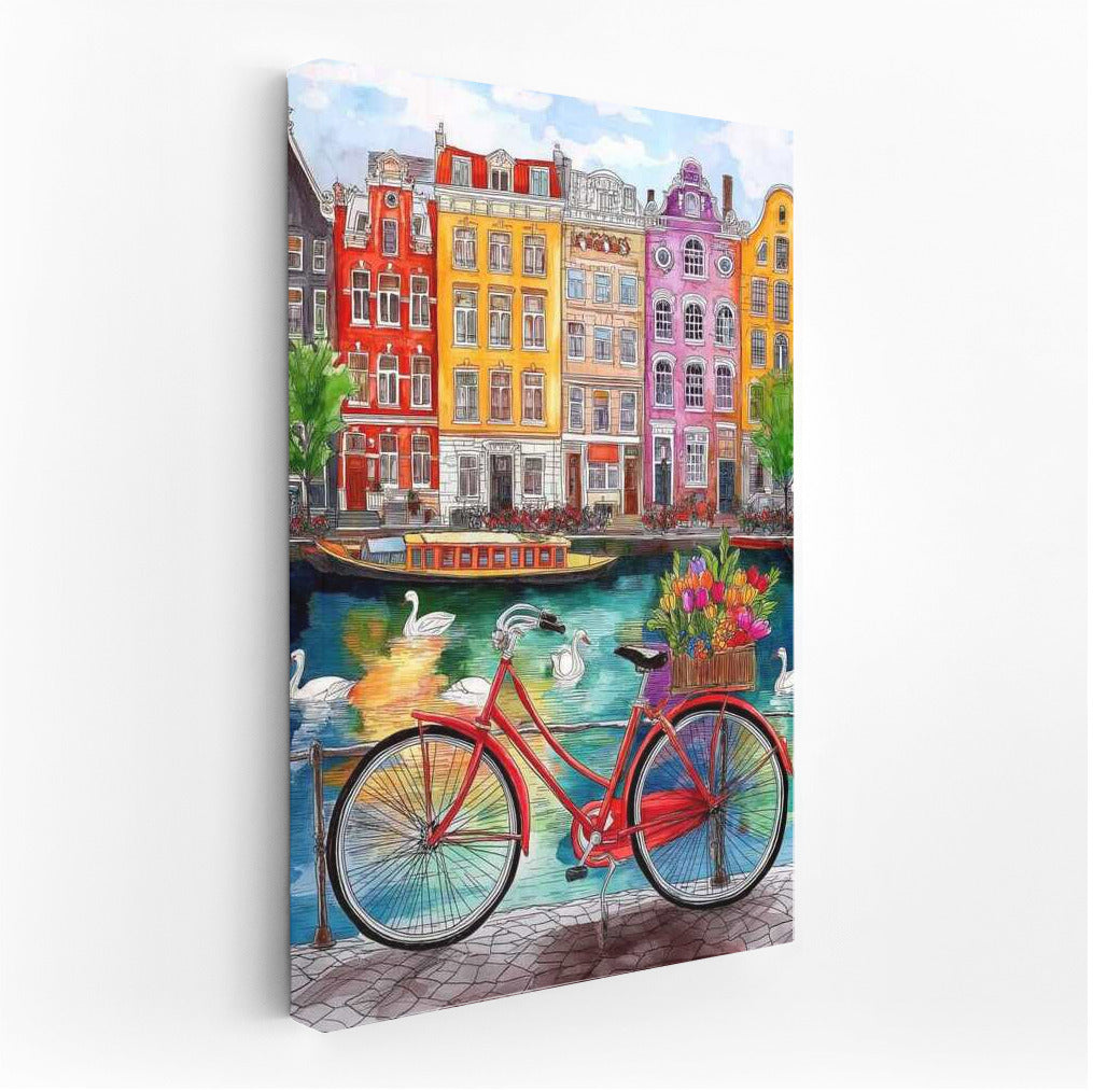 Dutch Canal: Bicycle in Flowers