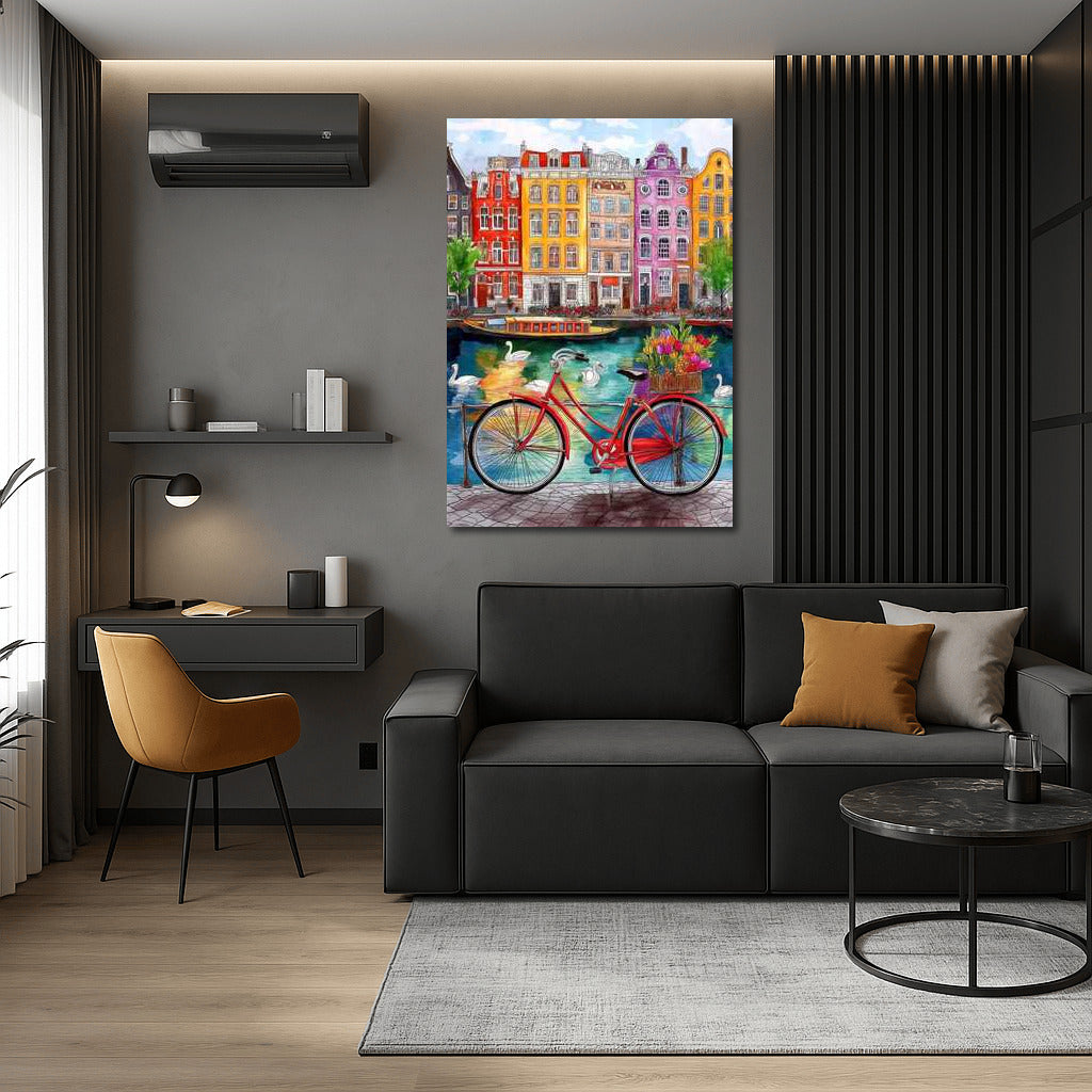 Dutch Canal: Bicycle in Flowers