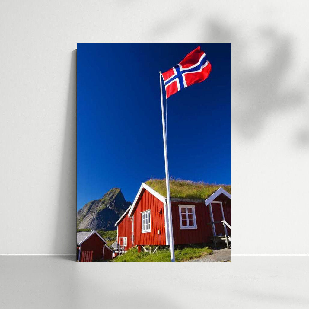 Red Houses of Norway: Landscape with Flag