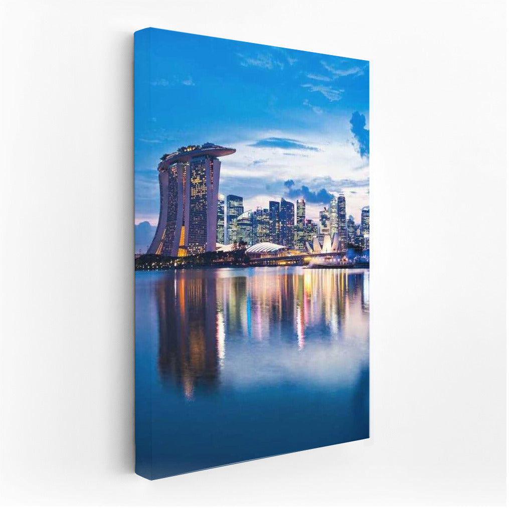 Singapore at Night: City Lights Reflected in Water